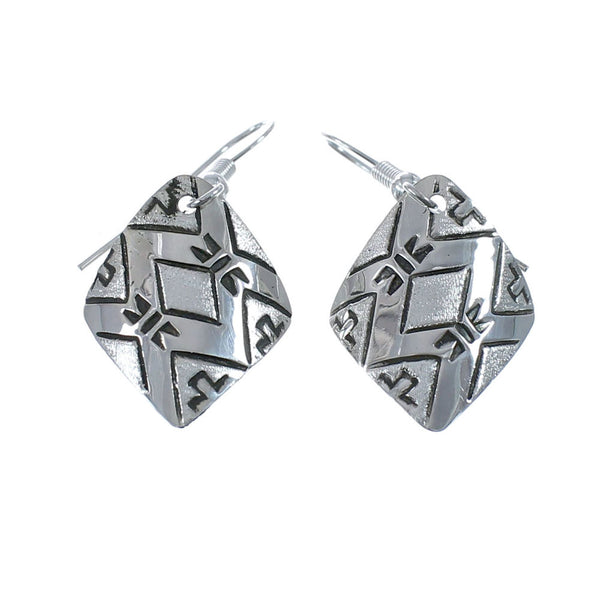 Native American Genuine Sterling Silver Hook Dangle Earrings JX126810